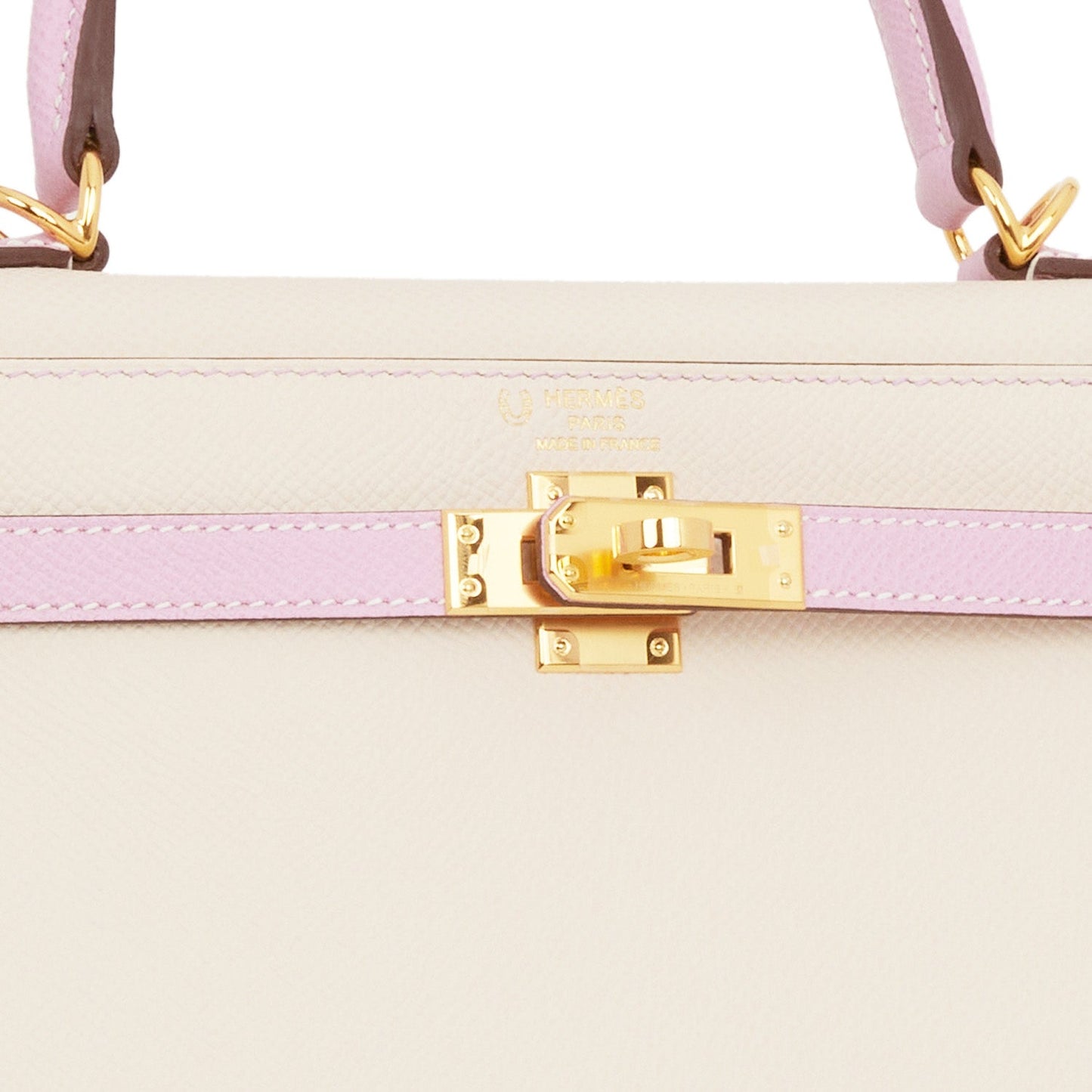 Hermes Special Order (HSS) Kelly Sellier 25 Craie and Mauve Sylvestre Epsom Gold Hardware