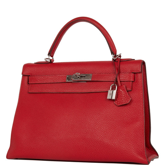 Pre-owned Hermes Kelly Mou 32 Vermillion Togo Palladium Hardware