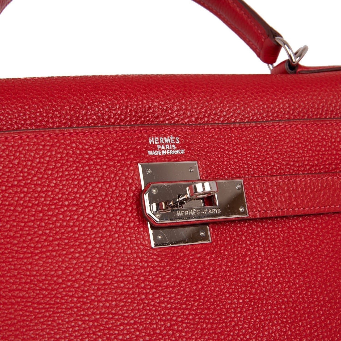 Pre-owned Hermes Kelly Mou 32 Vermillion Togo Palladium Hardware