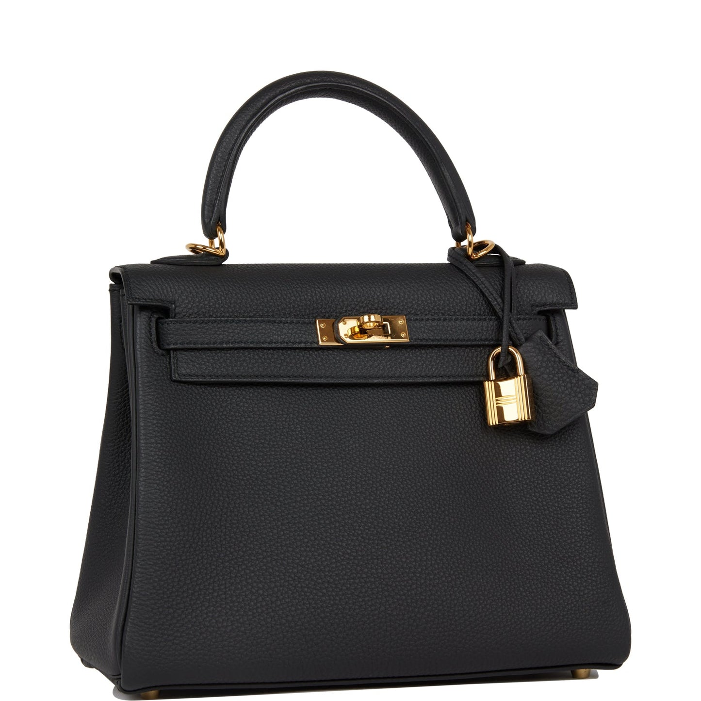 Pre-owned Hermes Kelly Retourne 25 Black Togo Gold Hardware