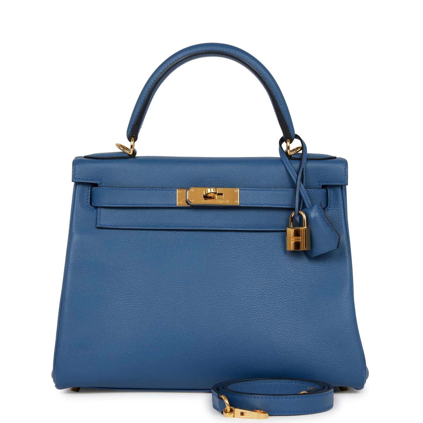 Pre-owned Hermes Kelly Retourne 28 Bleu Agate Evercolor Gold Hardware