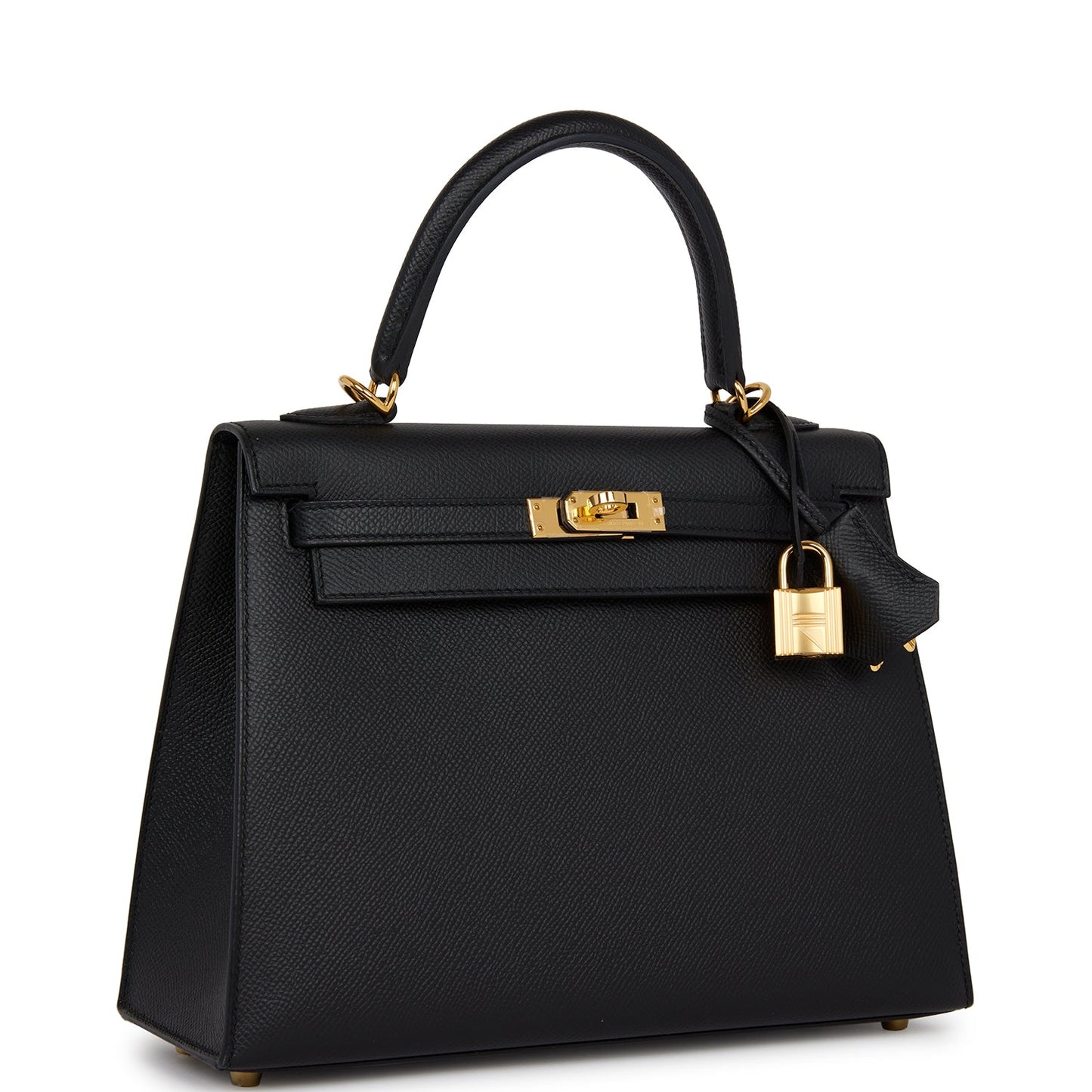 Pre-owned Hermes Kelly Sellier 25 Black Epsom Gold Hardware