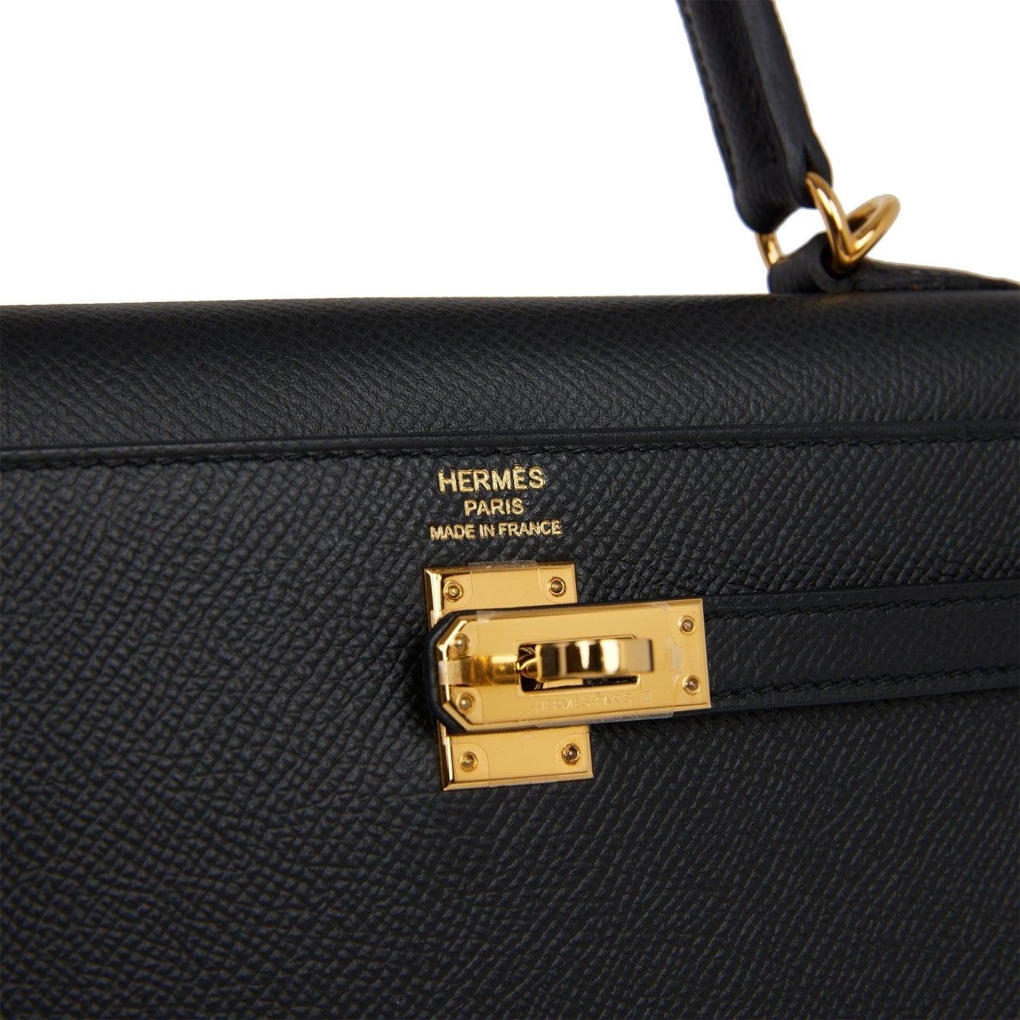 Pre-owned Hermes Kelly Sellier 25 Black Epsom Gold Hardware