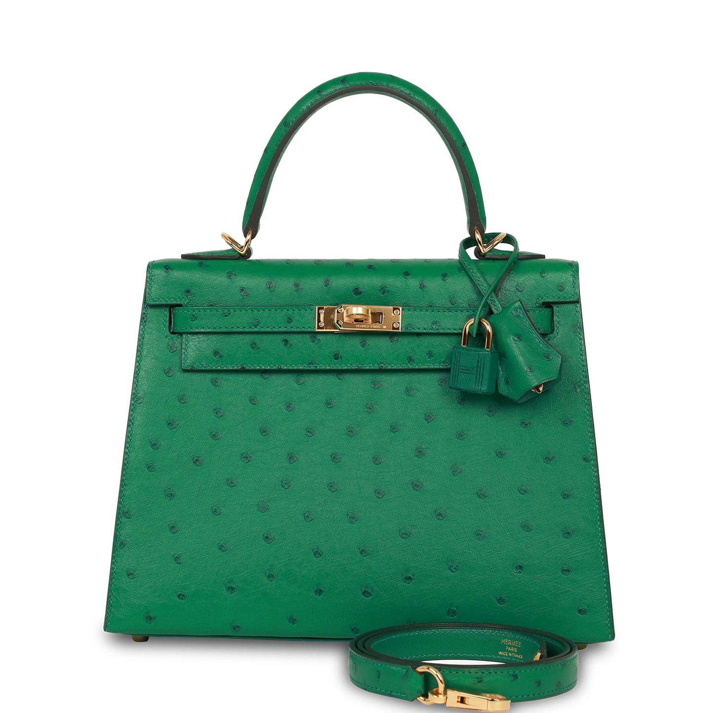 Hermes Vert Vertigo Ostrich Sellier Kelly 25cm Gold Hardware