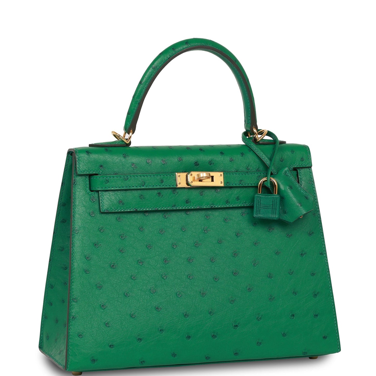 Hermes Vert Vertigo Ostrich Sellier Kelly 25cm Gold Hardware