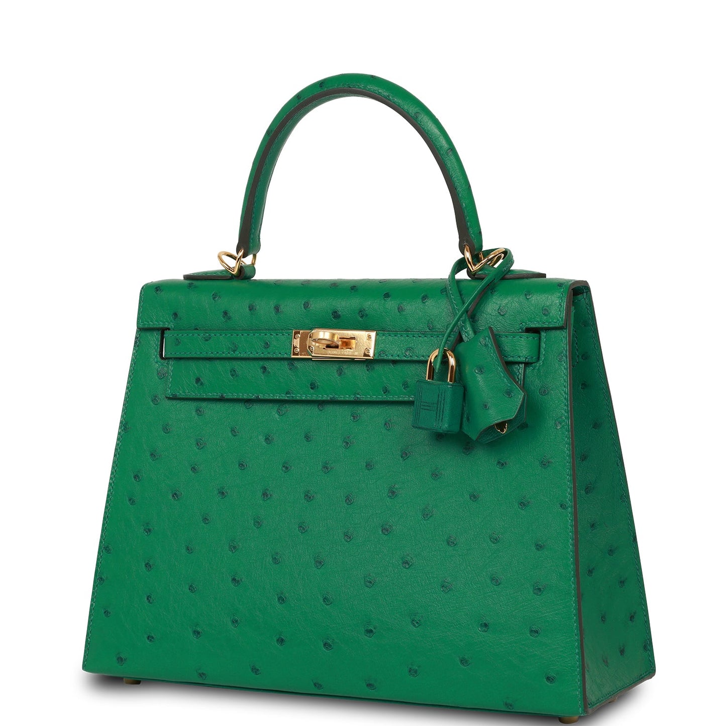 Hermes Vert Vertigo Ostrich Sellier Kelly 25cm Gold Hardware