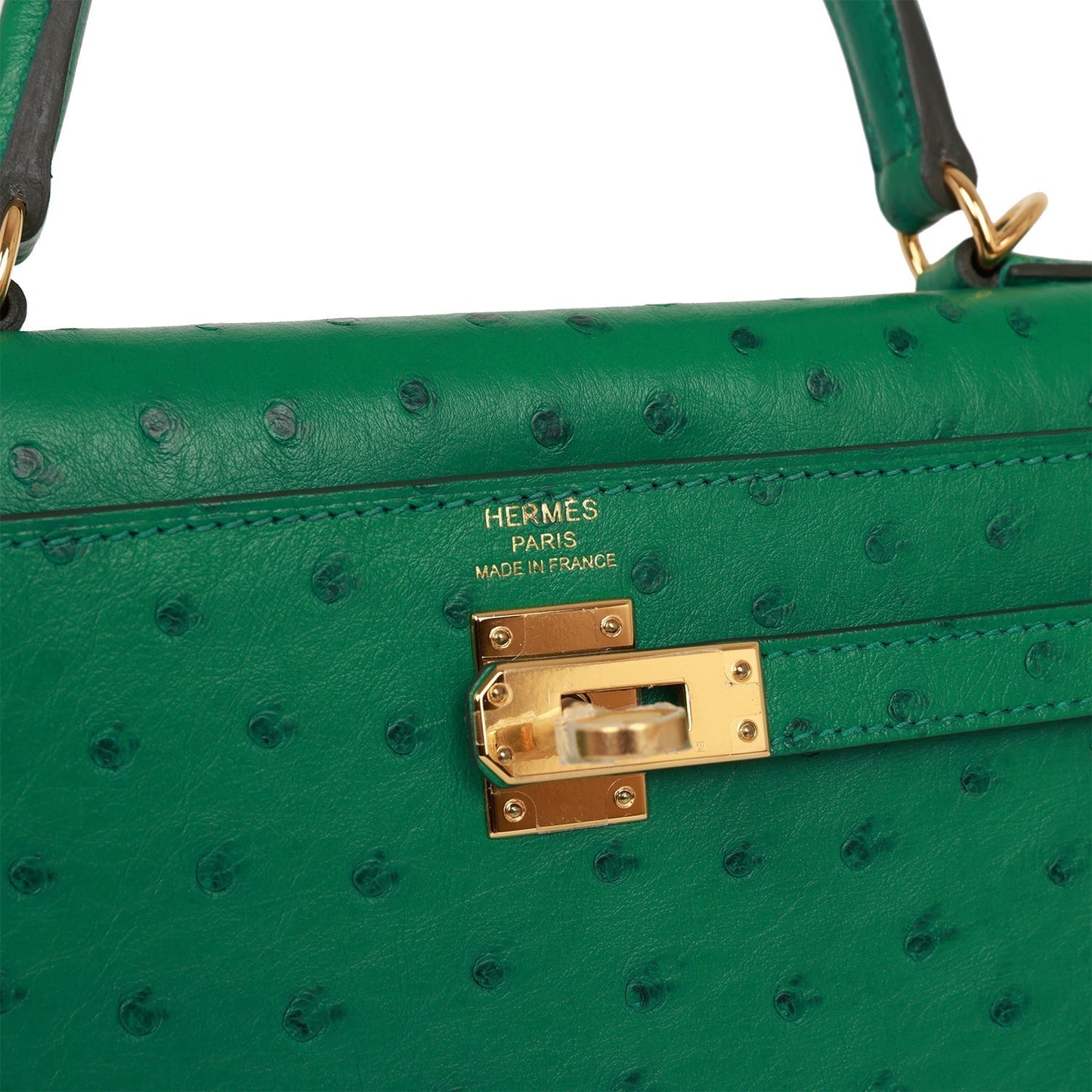 Hermes Vert Vertigo Ostrich Sellier Kelly 25cm Gold Hardware