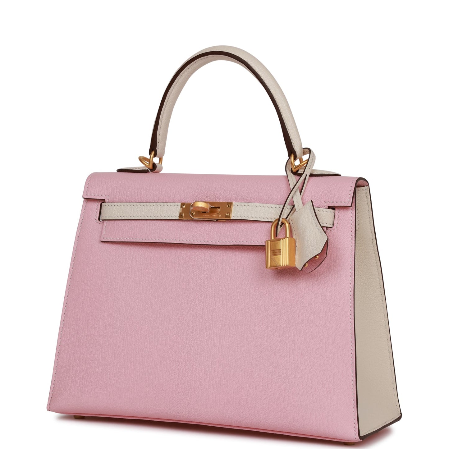 Hermes Special Order (HSS) Kelly Sellier 25 Rose Sakura and Nata Chevre Brushed Gold Hardware