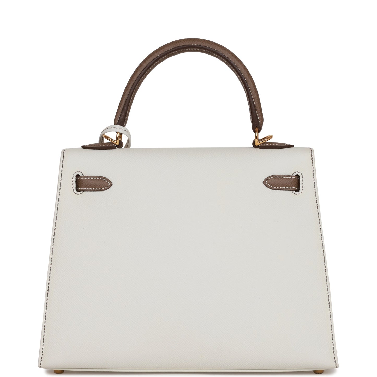 Hermes Special Order (HSS) Kelly Sellier 25 White and Etoupe Epsom Gold Hardware