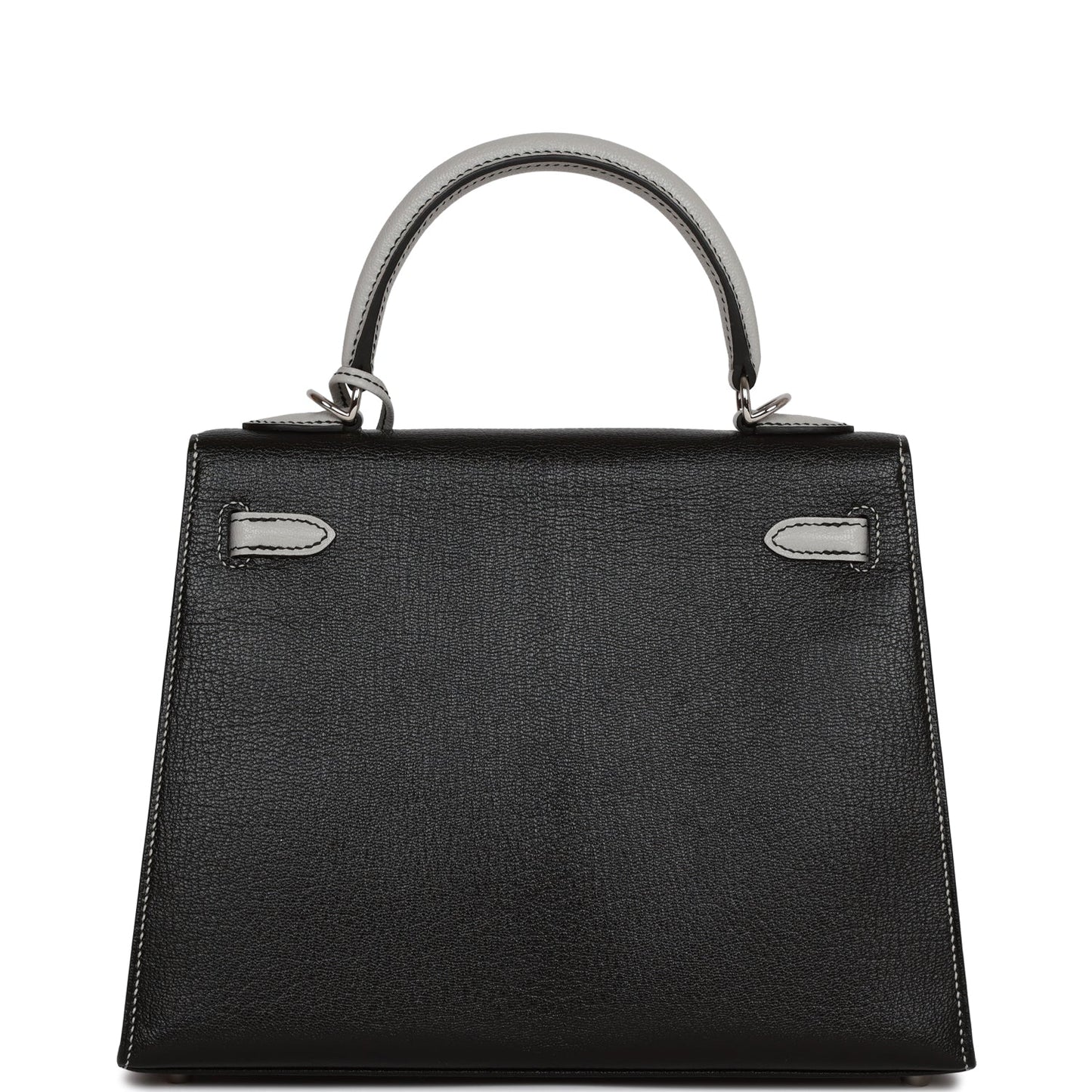 Hermes Special Order (HSS) Kelly Sellier 25 Black and Gris Perle Chevre Palladium Hardware