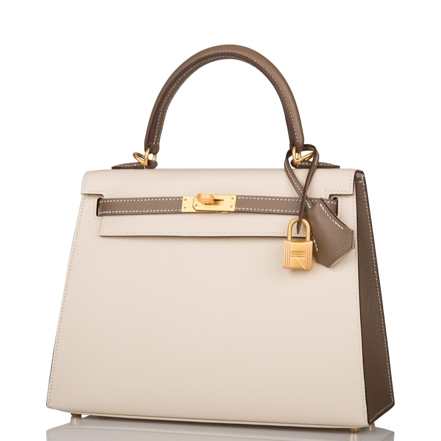 Hermes Special Order (HSS) Kelly Sellier 25 Etoupe and Craie Epsom brushed Gold Hardware