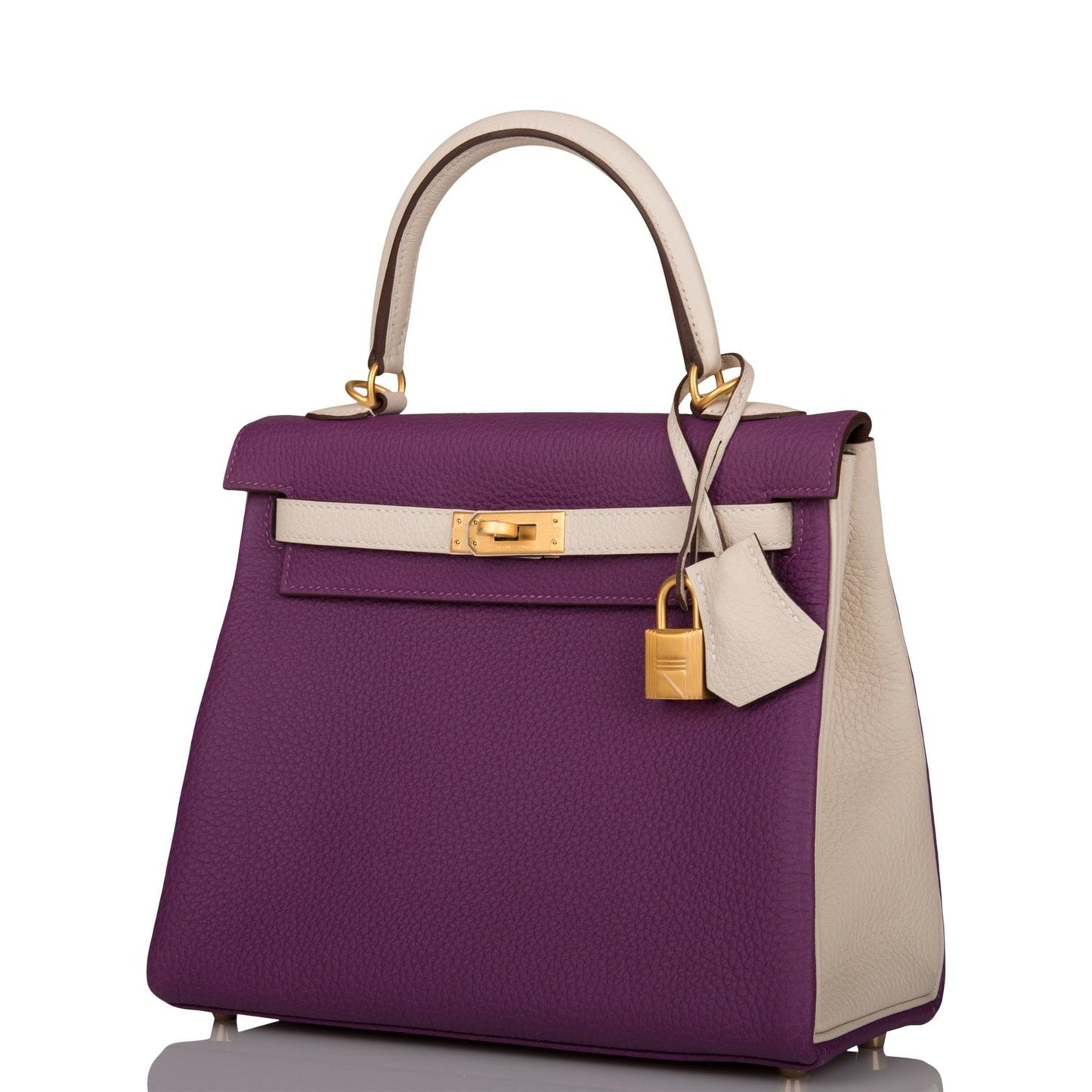 Hermes Special Order (HSS) Kelly Retourne 25 Anemone and Craie Togo Brushed Gold Hardware