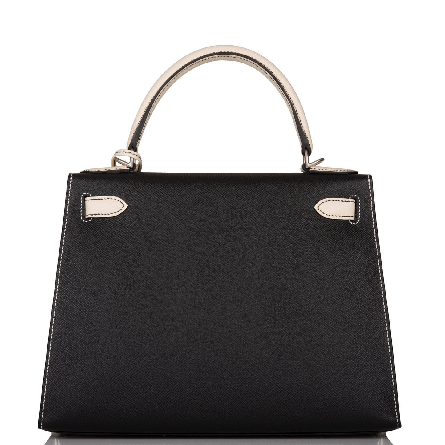 Hermes Special Order (HSS) Kelly Sellier 28 Black and Craie Epsom Brushed Palladium Hardware