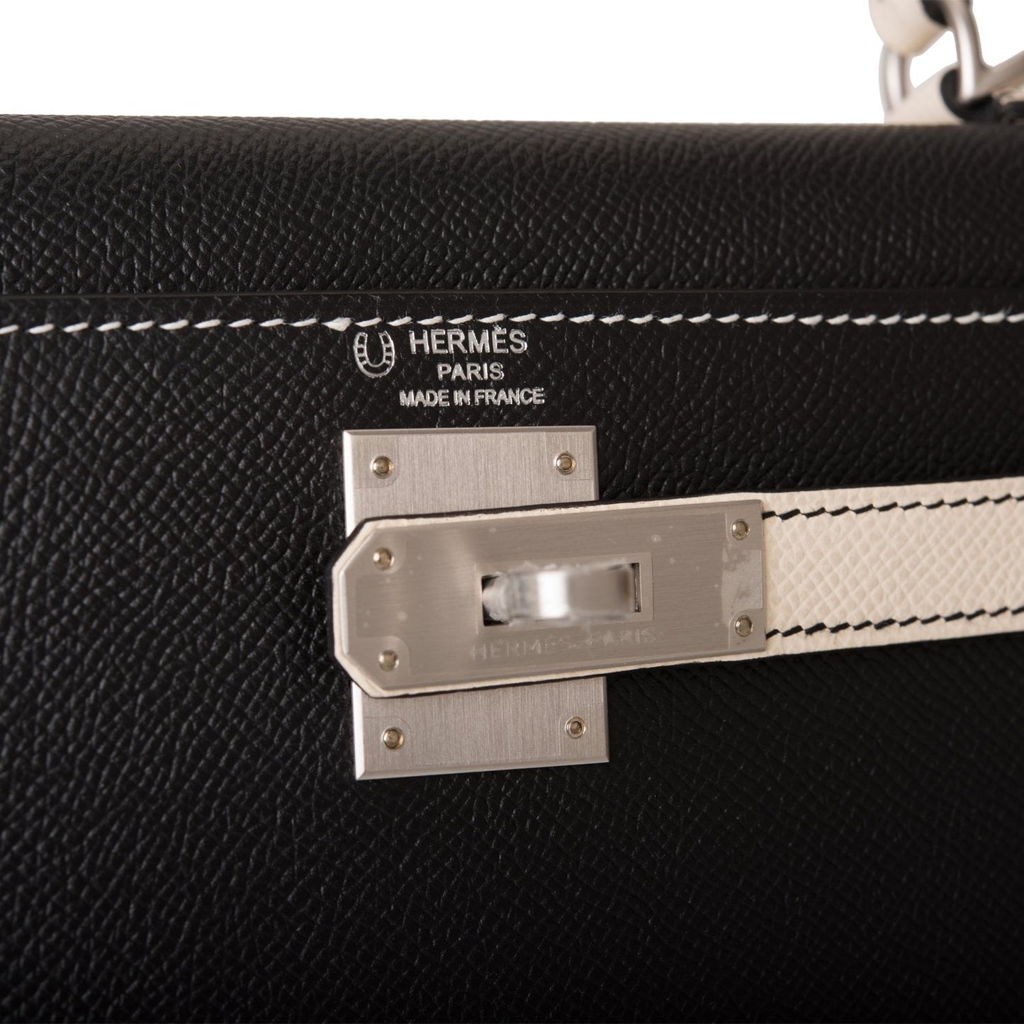 Hermes Special Order (HSS) Kelly Sellier 28 Black and Craie Epsom Brushed Palladium Hardware