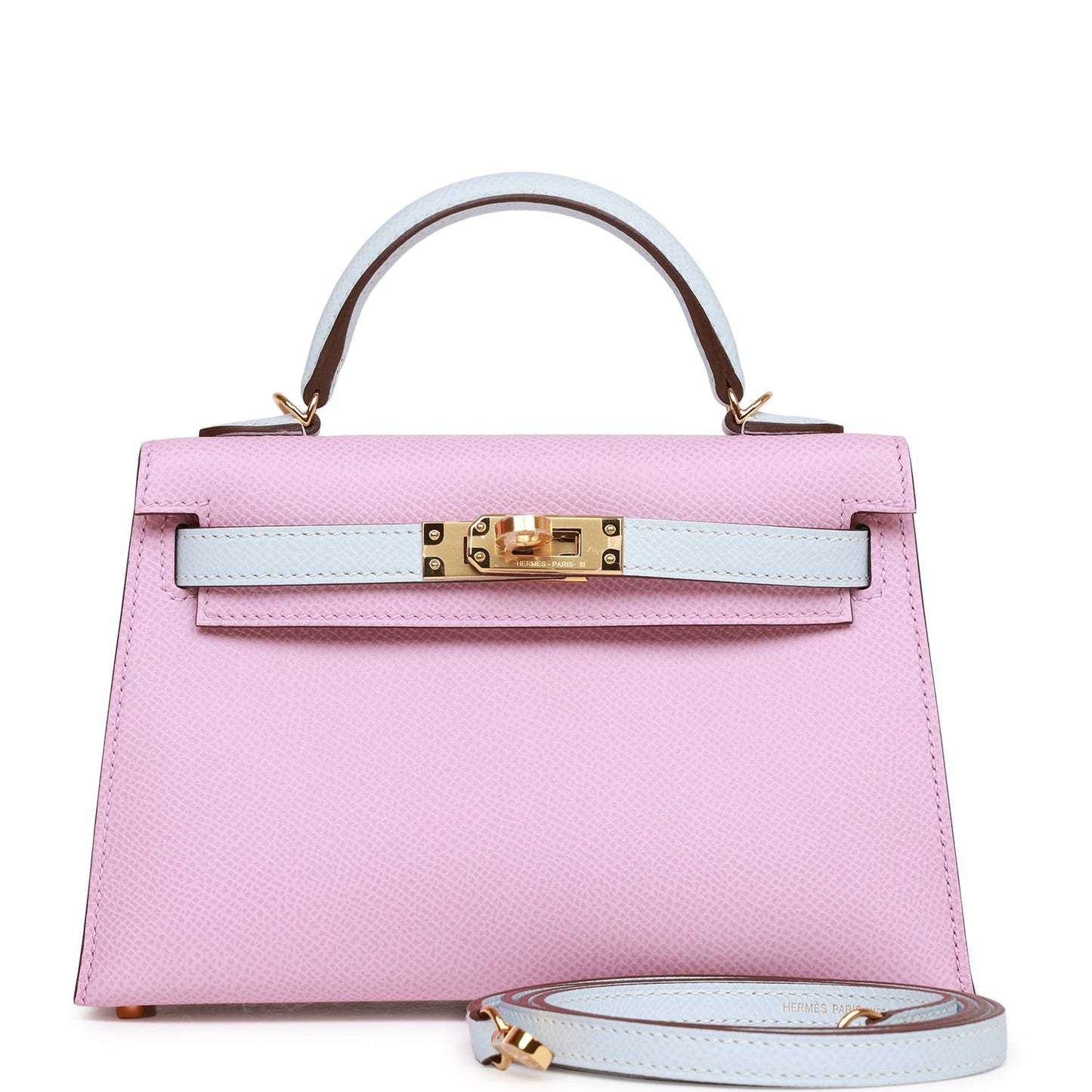 Hermes Special Order (HSS) Kelly Sellier 20 Mauve Sylvestre and Bleu Brume Epsom Gold Hardware