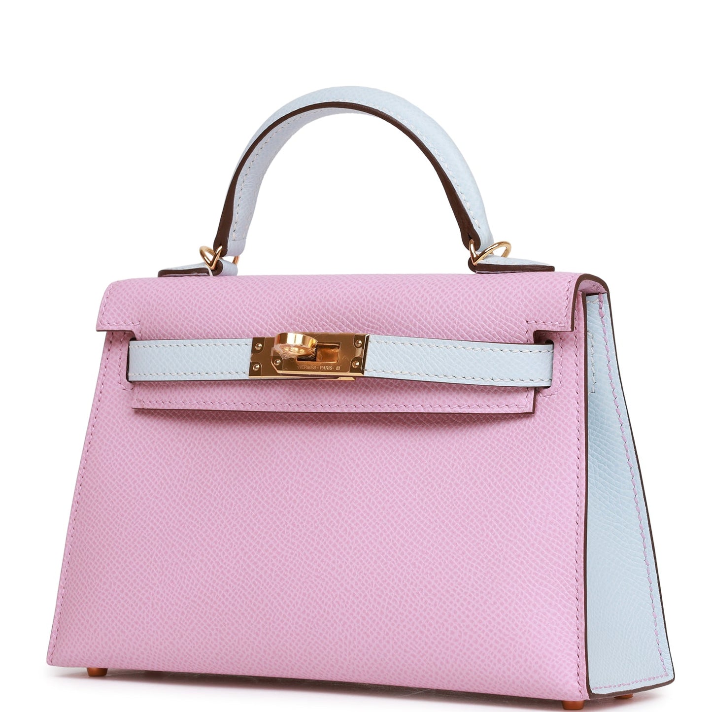 Hermes Special Order (HSS) Kelly Sellier 20 Mauve Sylvestre and Bleu Brume Epsom Gold Hardware