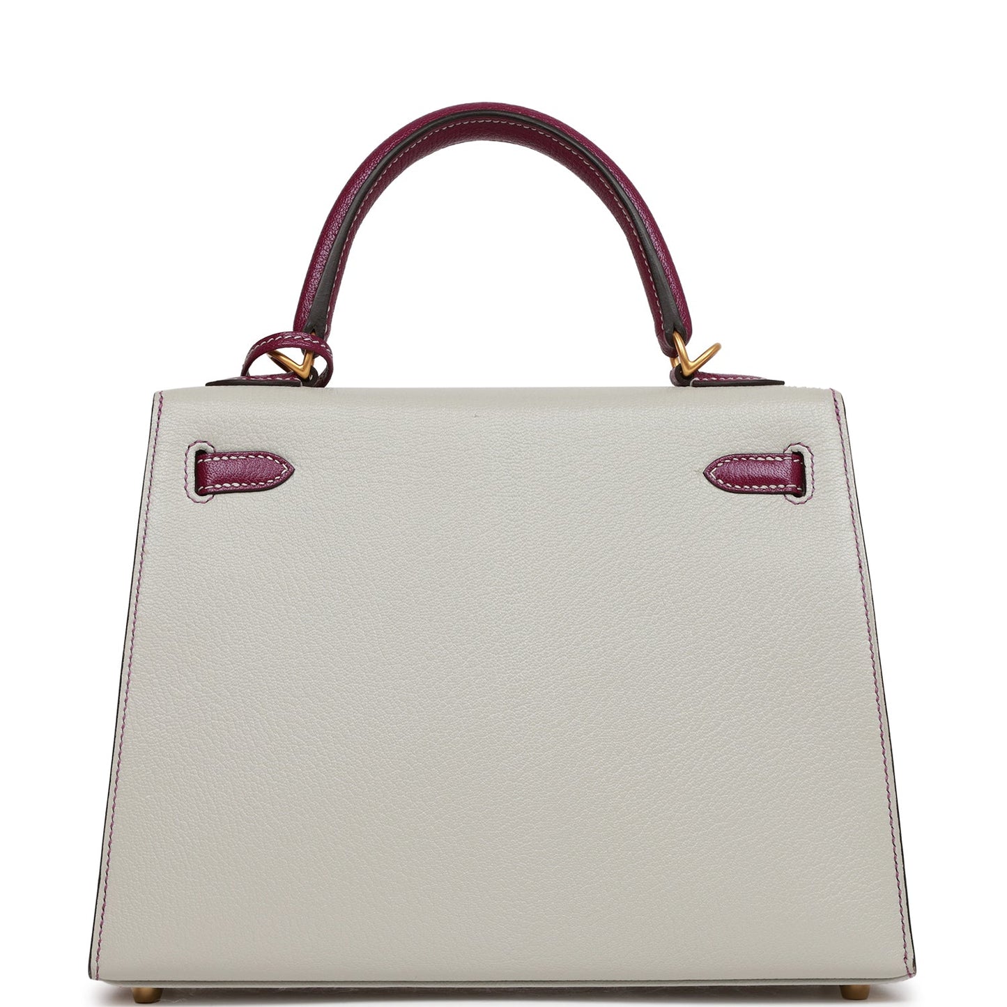 Hermes Special Order (HSS) Kelly Sellier 25 Gris Perle and Anemone Chevre Brushed Gold Hardware