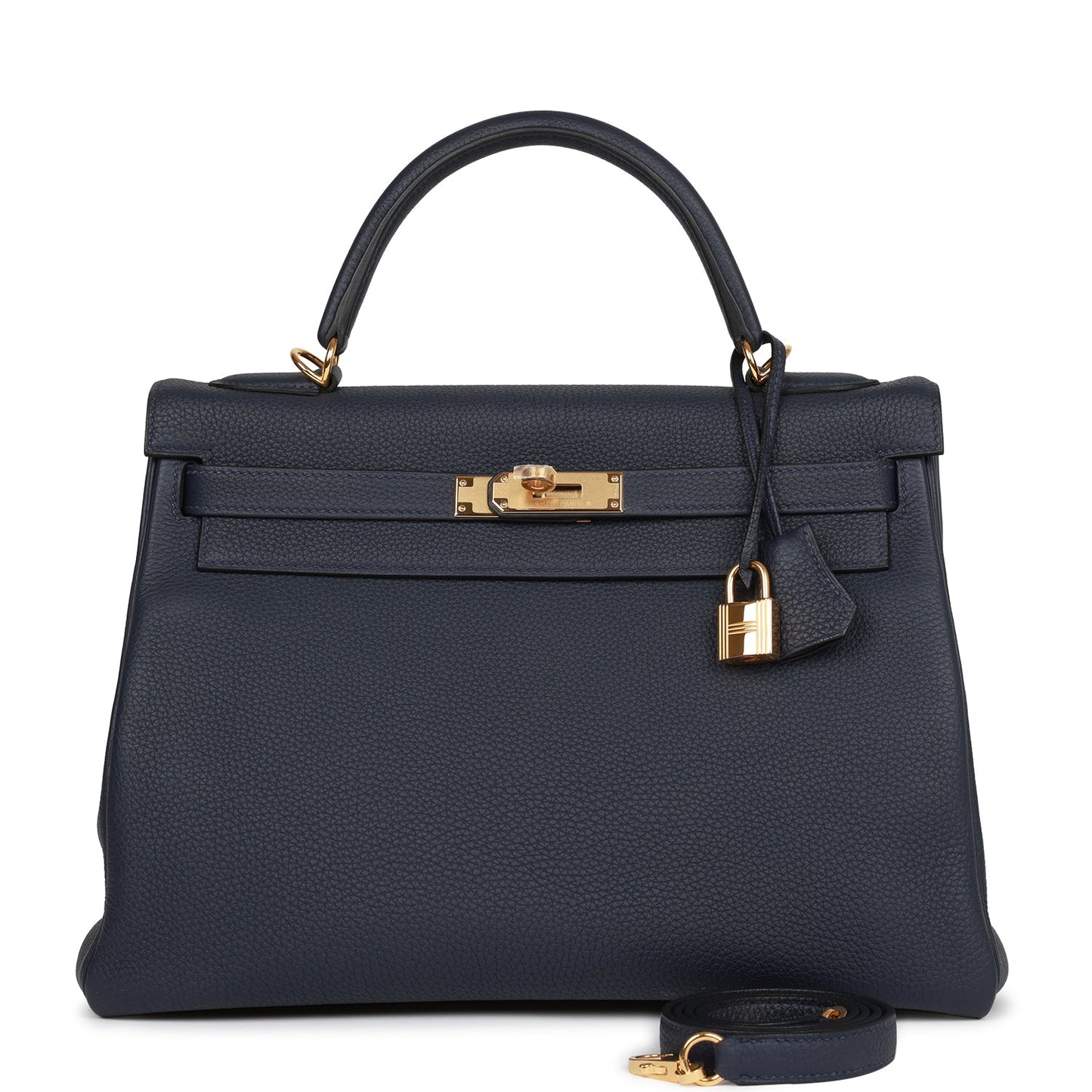 Pre-owned Hermes Kelly Retourne 32 Bleu Nuit Togo Gold Hardware