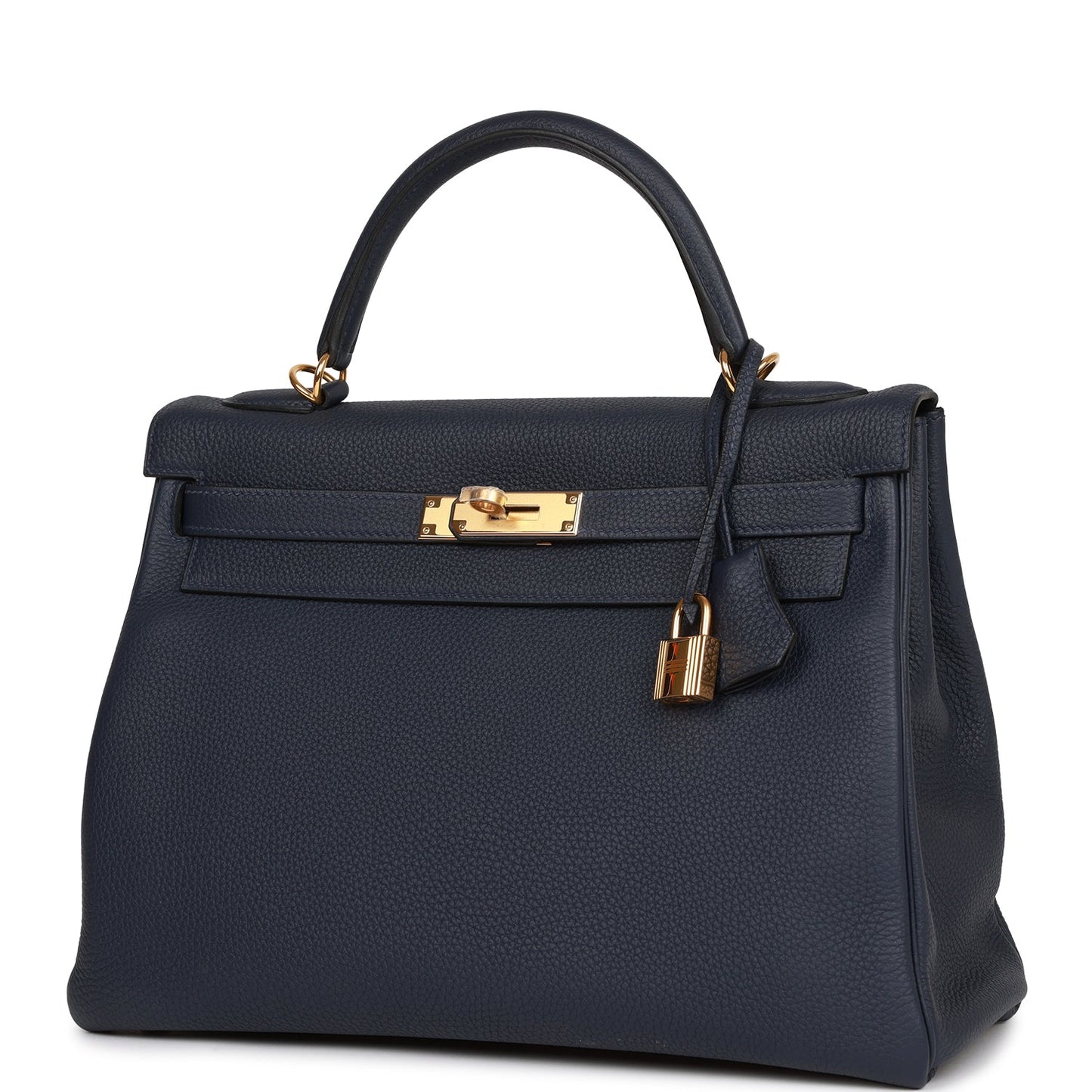 Pre-owned Hermes Kelly Retourne 32 Bleu Nuit Togo Gold Hardware