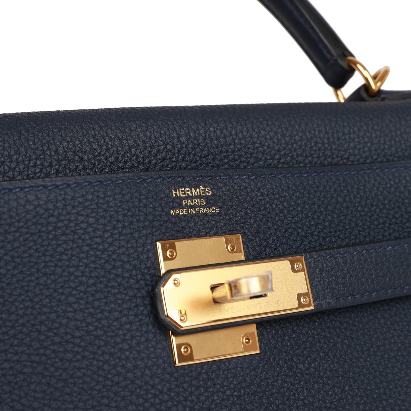 Pre-owned Hermes Kelly Retourne 32 Bleu Nuit Togo Gold Hardware