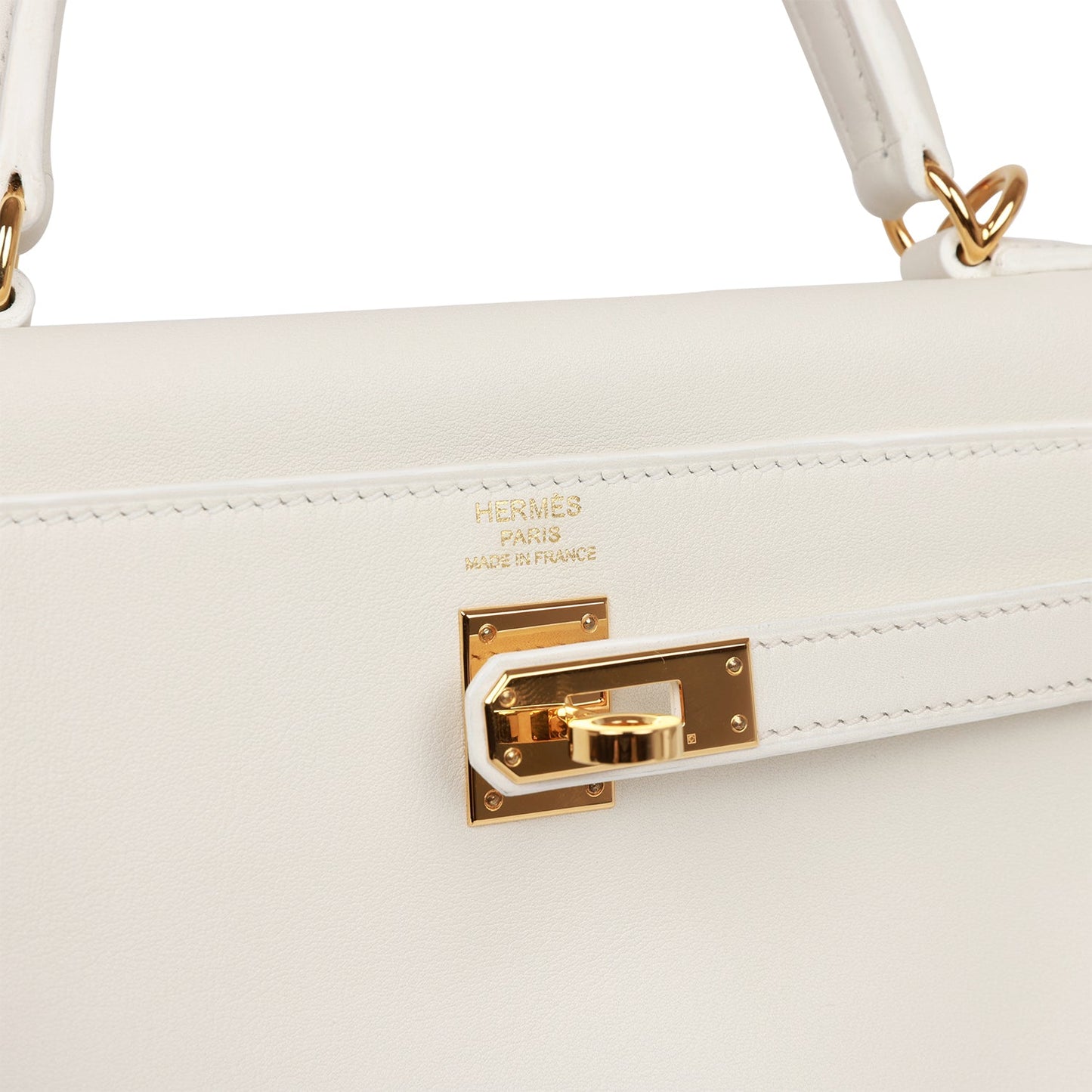 Pre-owned Hermes Kelly Retourne 25 White Swift Gold Hardware