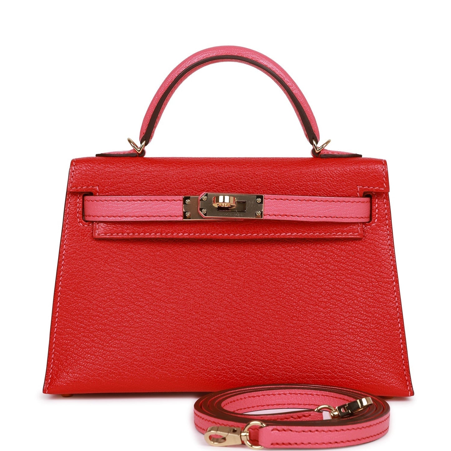 Hermes Special Order (HSS) Kelly Sellier 20 Rouge de Coeur and Rose Lipstick Chevre Permabrass Hardware