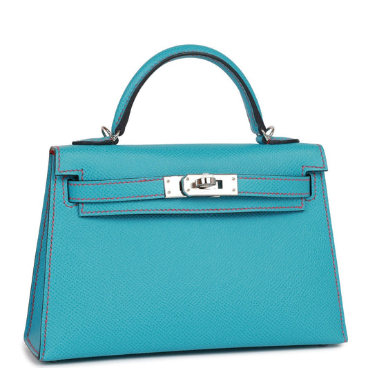 Hermes Special Order (HSS) Kelly Sellier 20 Bleu du Nord and Bougainvillea Epsom Palladium Hardware