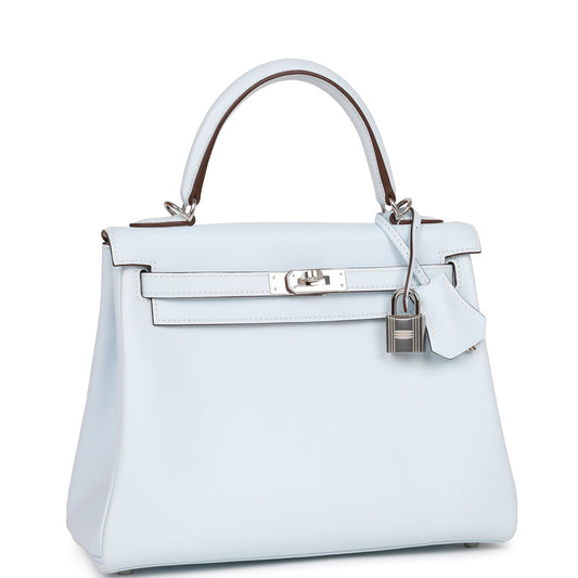 Pre-owned Hermes Kelly Retourne 25 Bleu Brume Swift Palladium Hardware