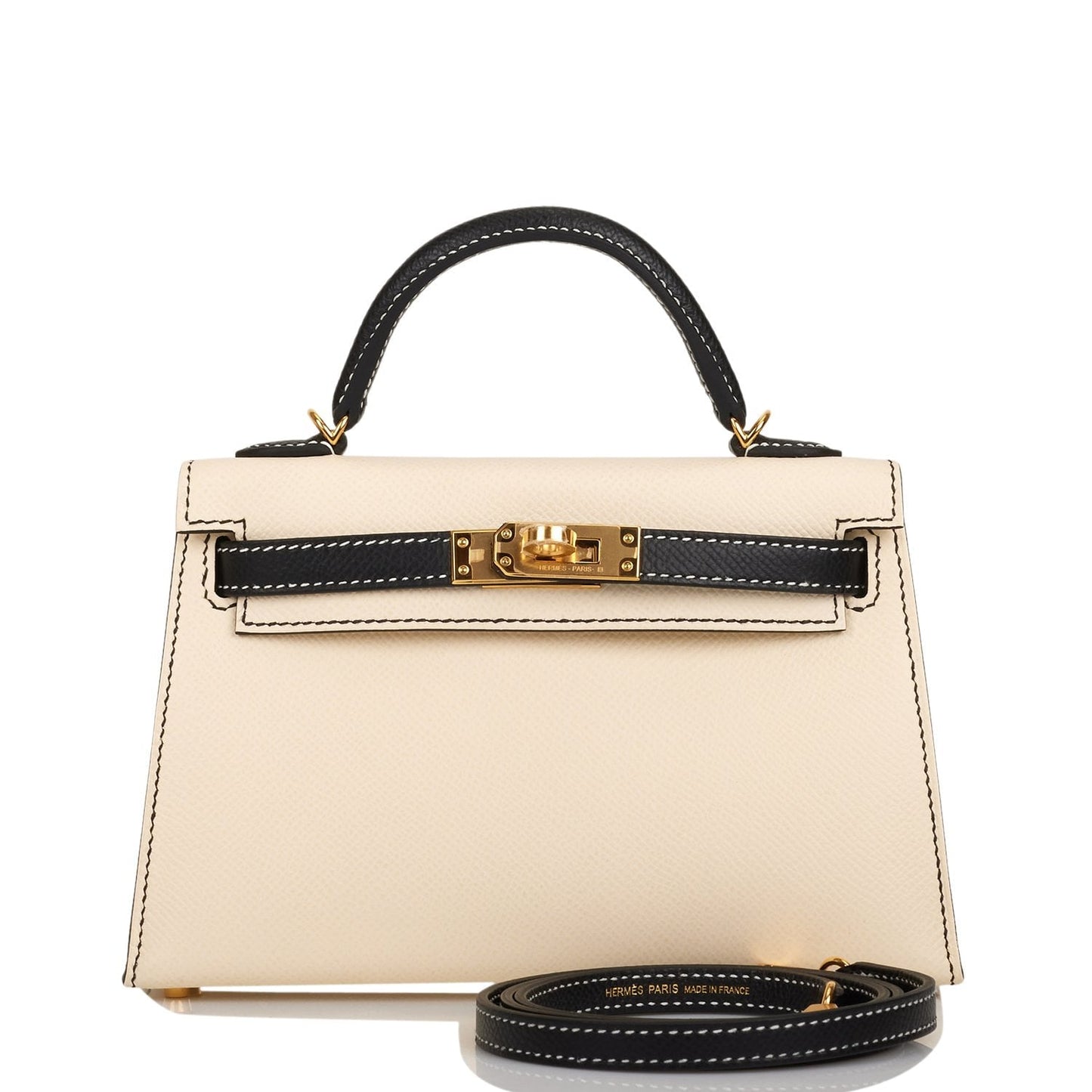 Hermes Special Order (HSS) Kelly Sellier 20 Nata and Black Epsom Gold Hardware