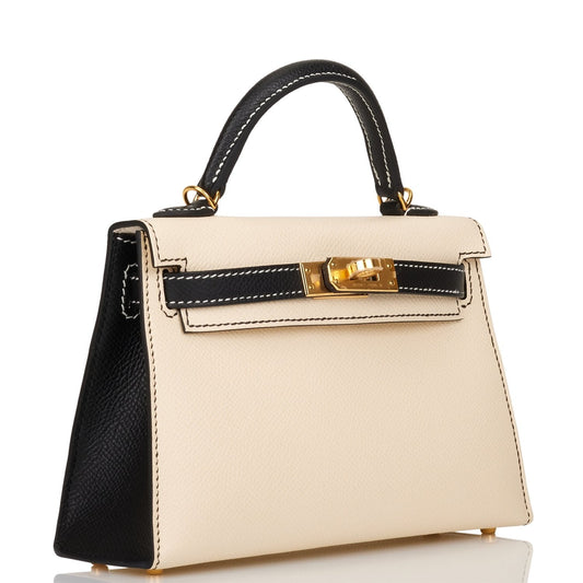 Hermes Special Order (HSS) Kelly Sellier 20 Nata and Black Epsom Gold Hardware