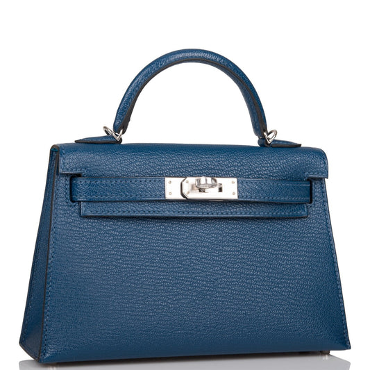 Hermes Verso Kelly Sellier 20 Deep Blue Chèvre Palladium Hardware