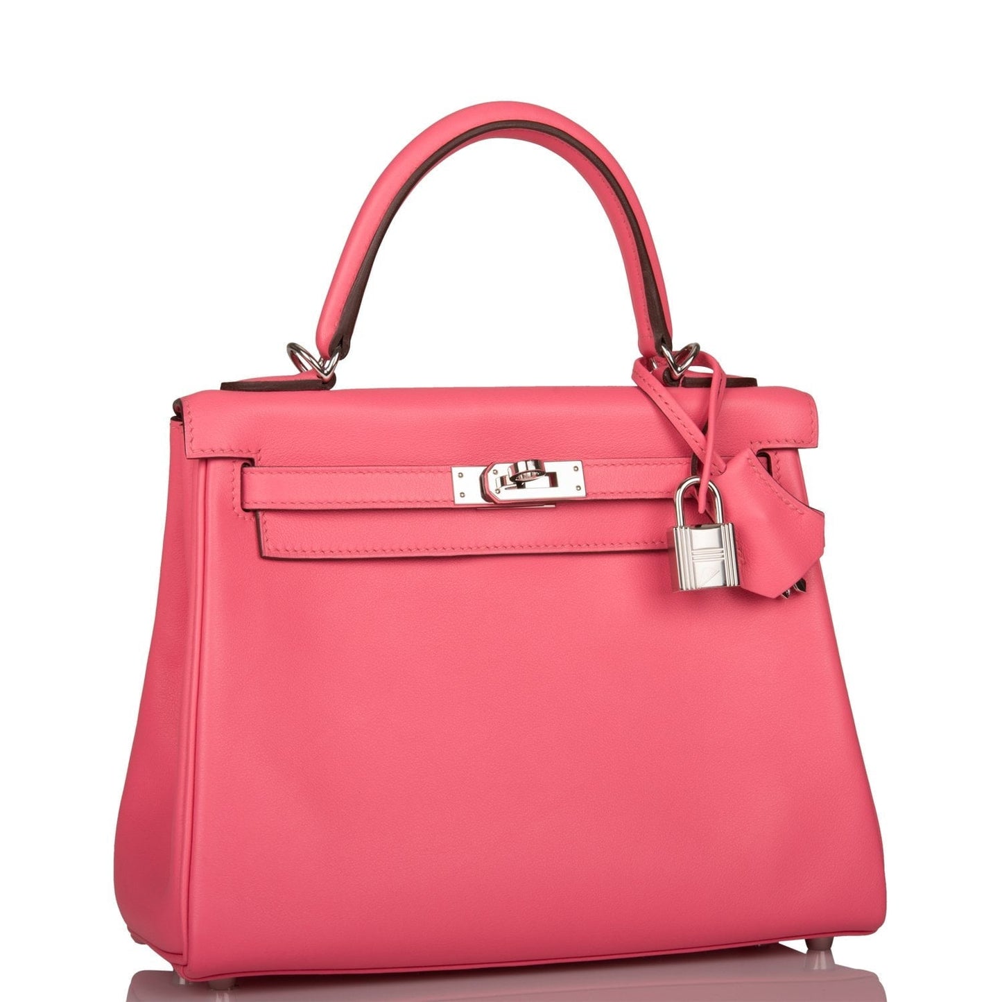 Pre-owned Hermes Kelly Retourne 25 Rose Azalee Swift Palladium Hardware