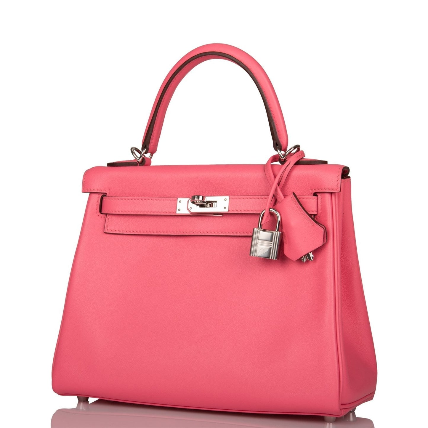 Pre-owned Hermes Kelly Retourne 25 Rose Azalee Swift Palladium Hardware