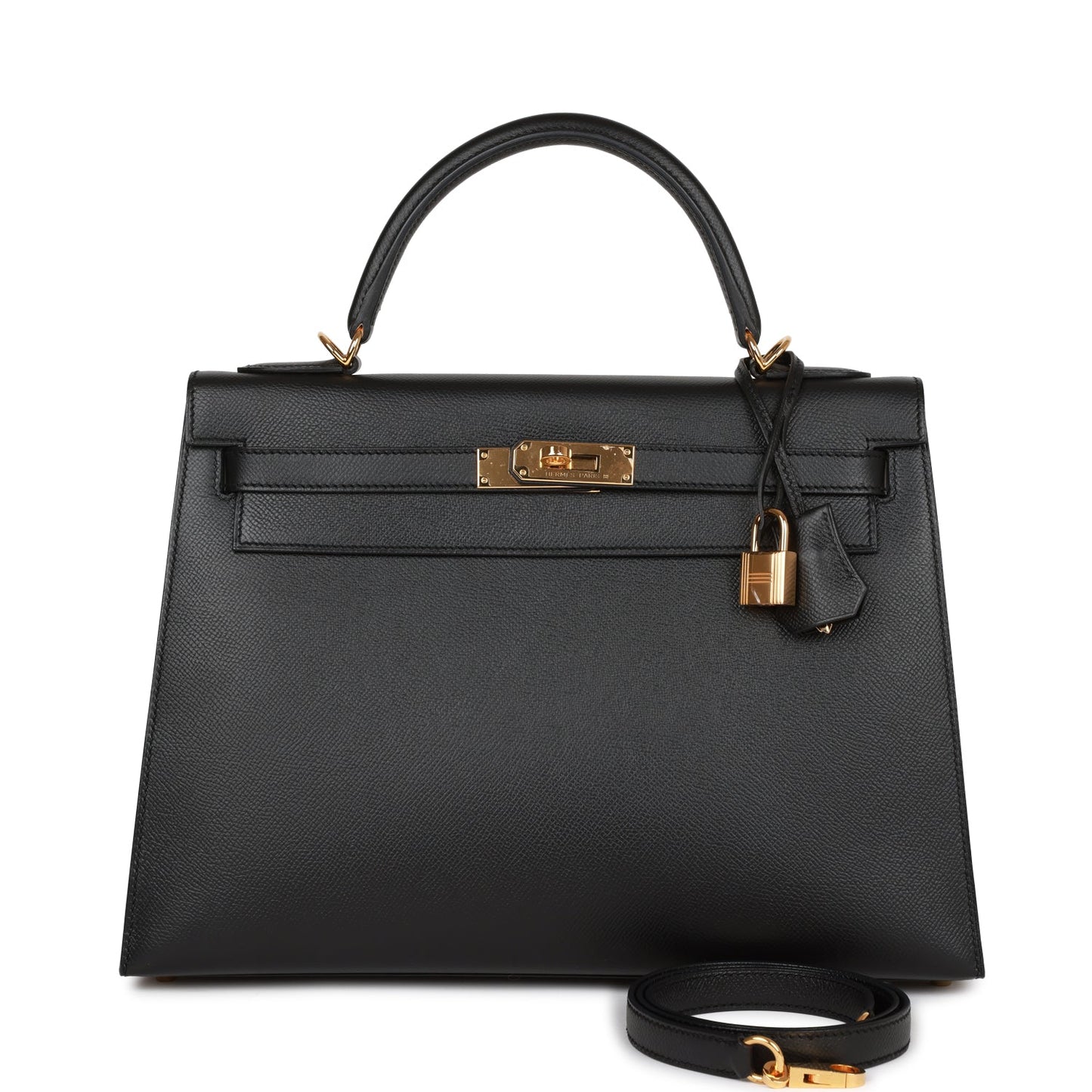 Pre-owned Hermes Kelly Sellier 32 Black Epsom Gold Hardware