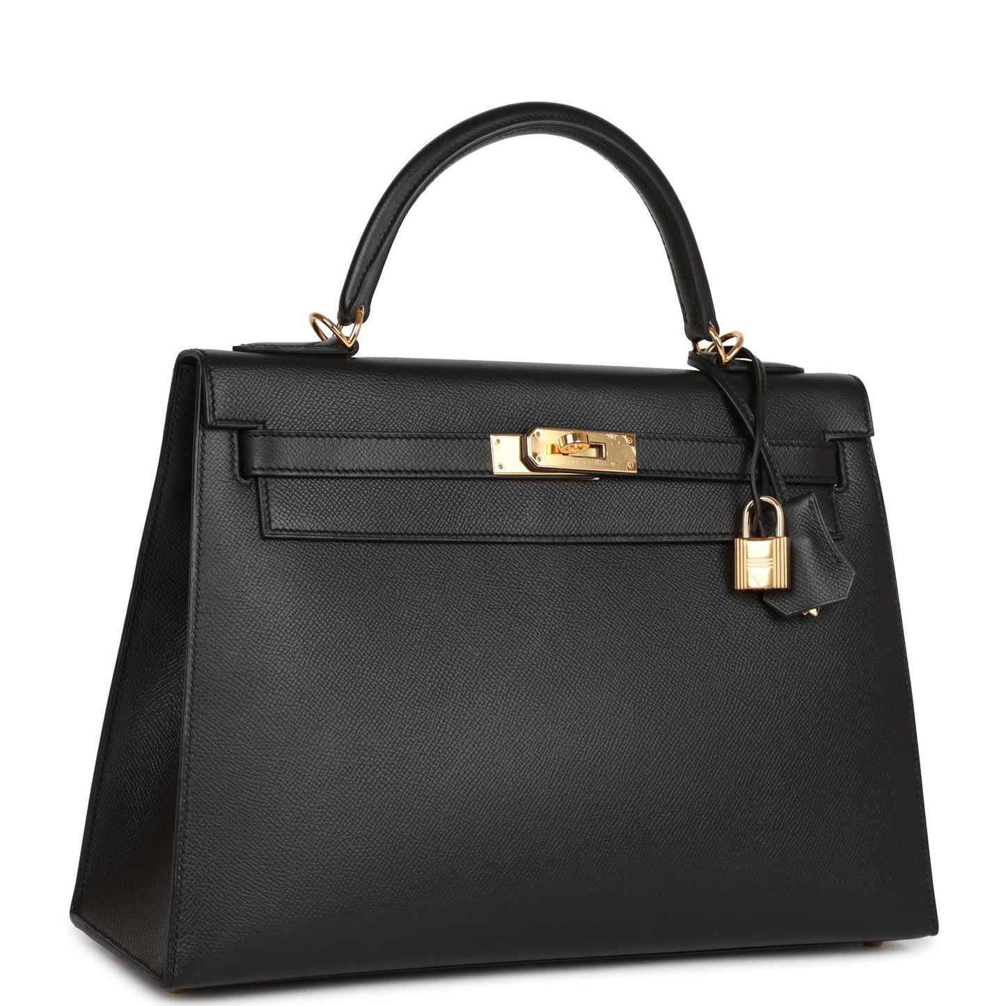 Pre-owned Hermes Kelly Sellier 32 Black Epsom Gold Hardware