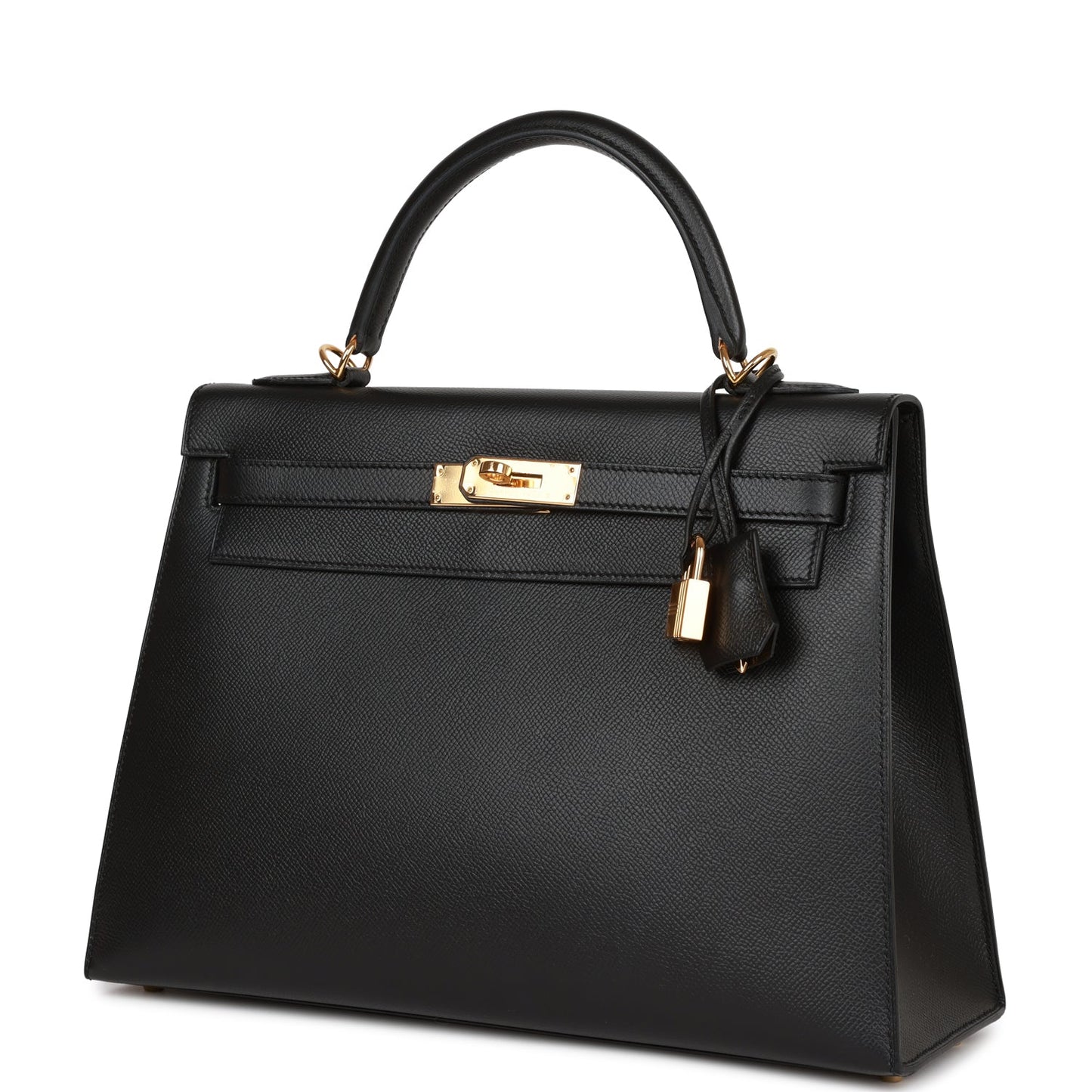 Pre-owned Hermes Kelly Sellier 32 Black Epsom Gold Hardware