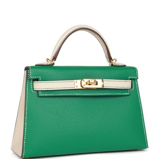 Hermes Special Order (HSS) Kelly Sellier 20 Vert Jade and Craie Epsom Gold Hardware