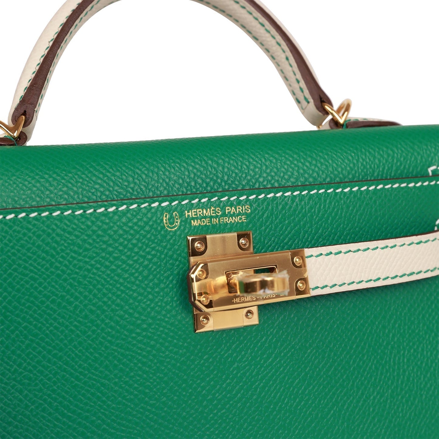 Hermes Special Order (HSS) Kelly Sellier 20 Vert Jade and Craie Epsom Gold Hardware