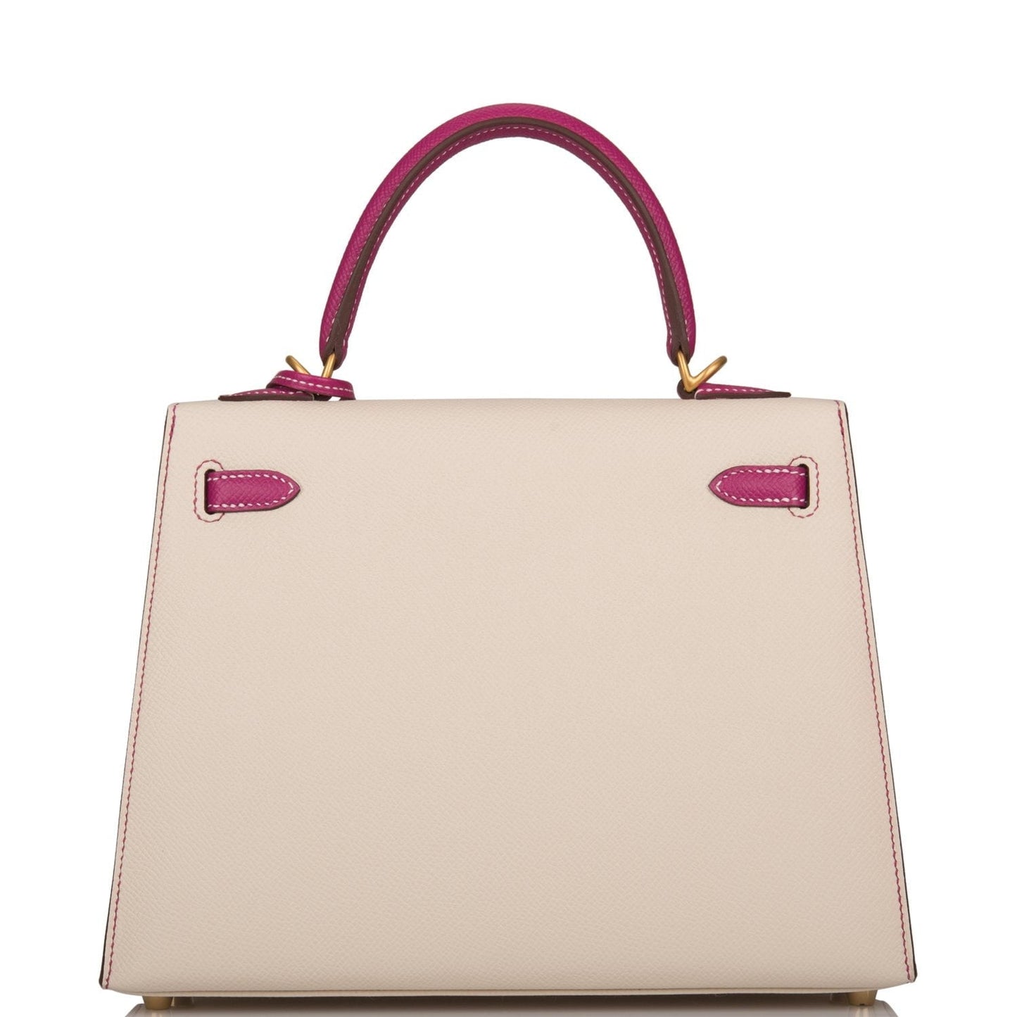 Hermes Special Order (HSS) Kelly Sellier 25 Rose Pourpre and Craie Epsom Brushed Gold Hardware