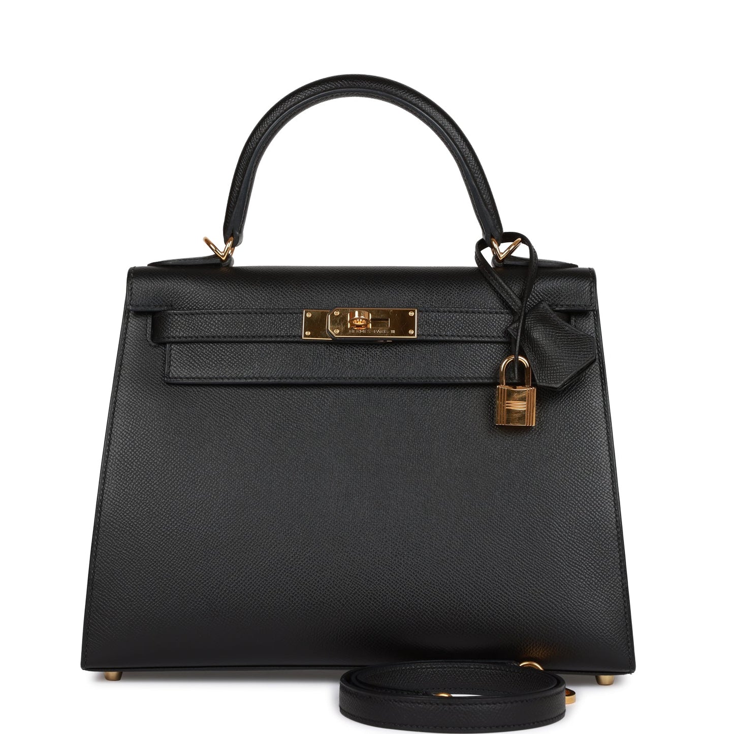 Pre-owned Hermes Kelly Sellier 28 Black Epsom Gold Hardware