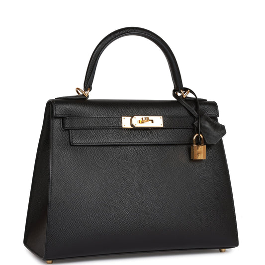 Pre-owned Hermes Kelly Sellier 28 Black Epsom Gold Hardware