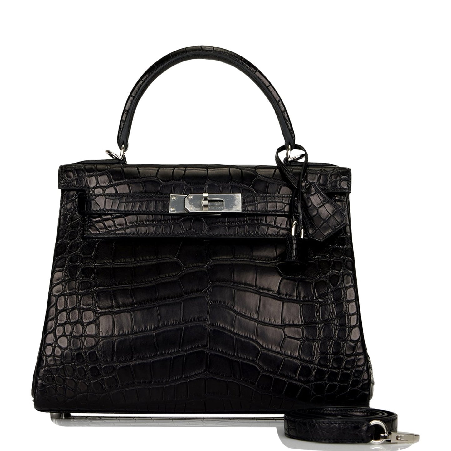 Hermes Special Order (HSS) Kelly Retourne 28 Black Matte Alligator Palladium Hardware