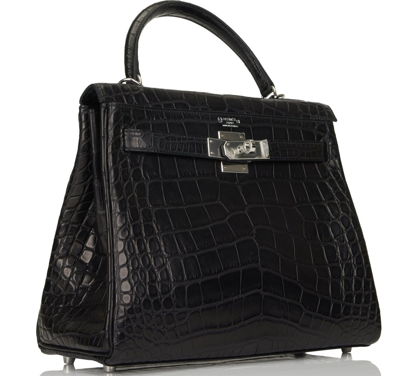 Hermes Special Order (HSS) Kelly Retourne 28 Black Matte Alligator Palladium Hardware