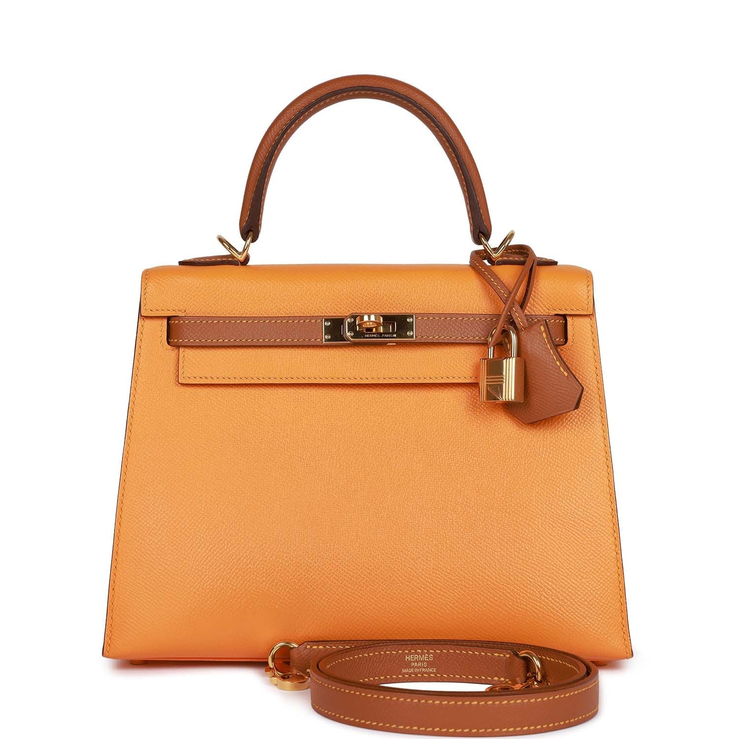 Pre-owned Hermes Special Order (HSS) Kelly Sellier 25 Jaune Ambre and Gold Epsom Gold Hardware