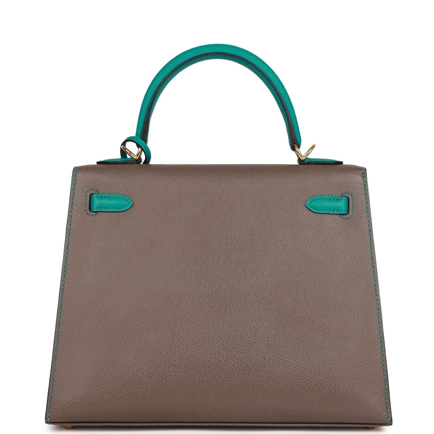 Hermes Special Order (HSS) Kelly Sellier 25 Etain and Bleu Paon Epsom Gold Hardware