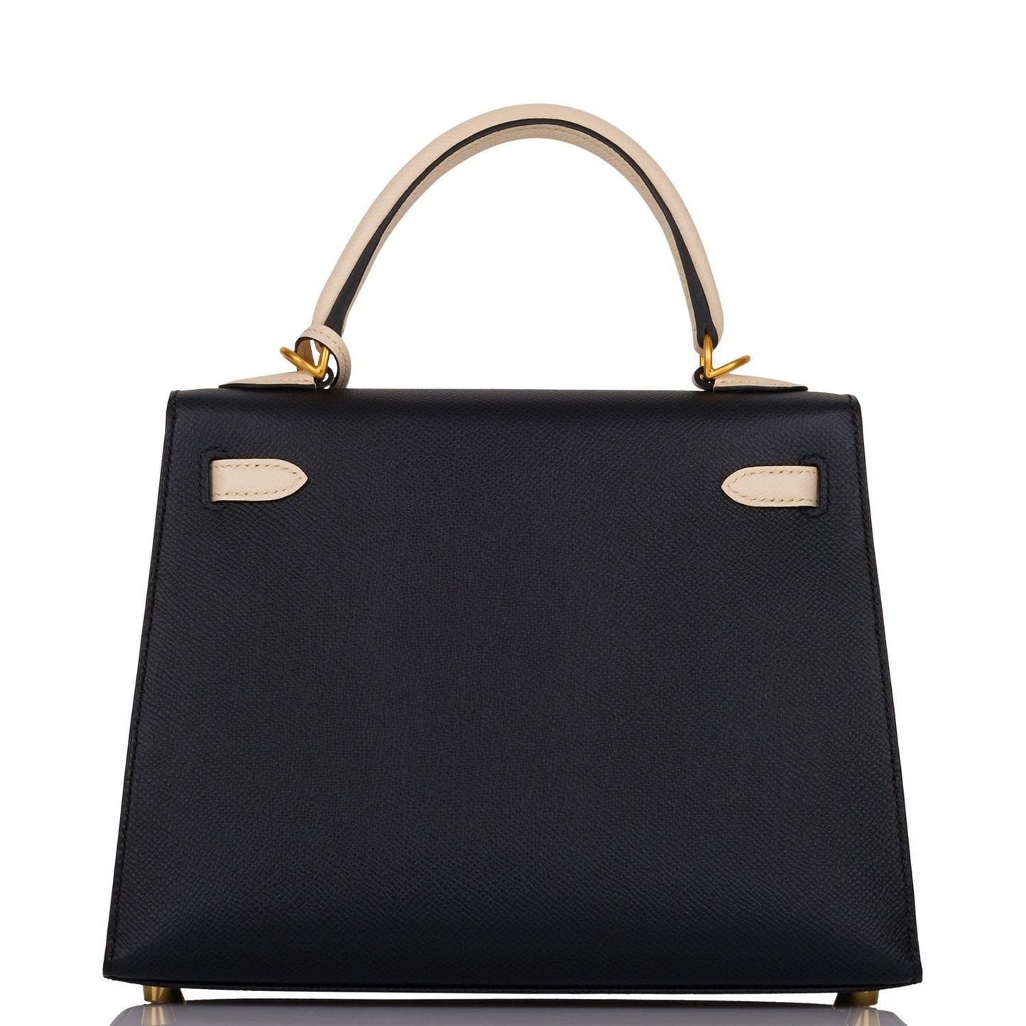 Hermes Special Order (HSS) Kelly Sellier 25 Black and Craie Epsom Brushed Gold Hardware