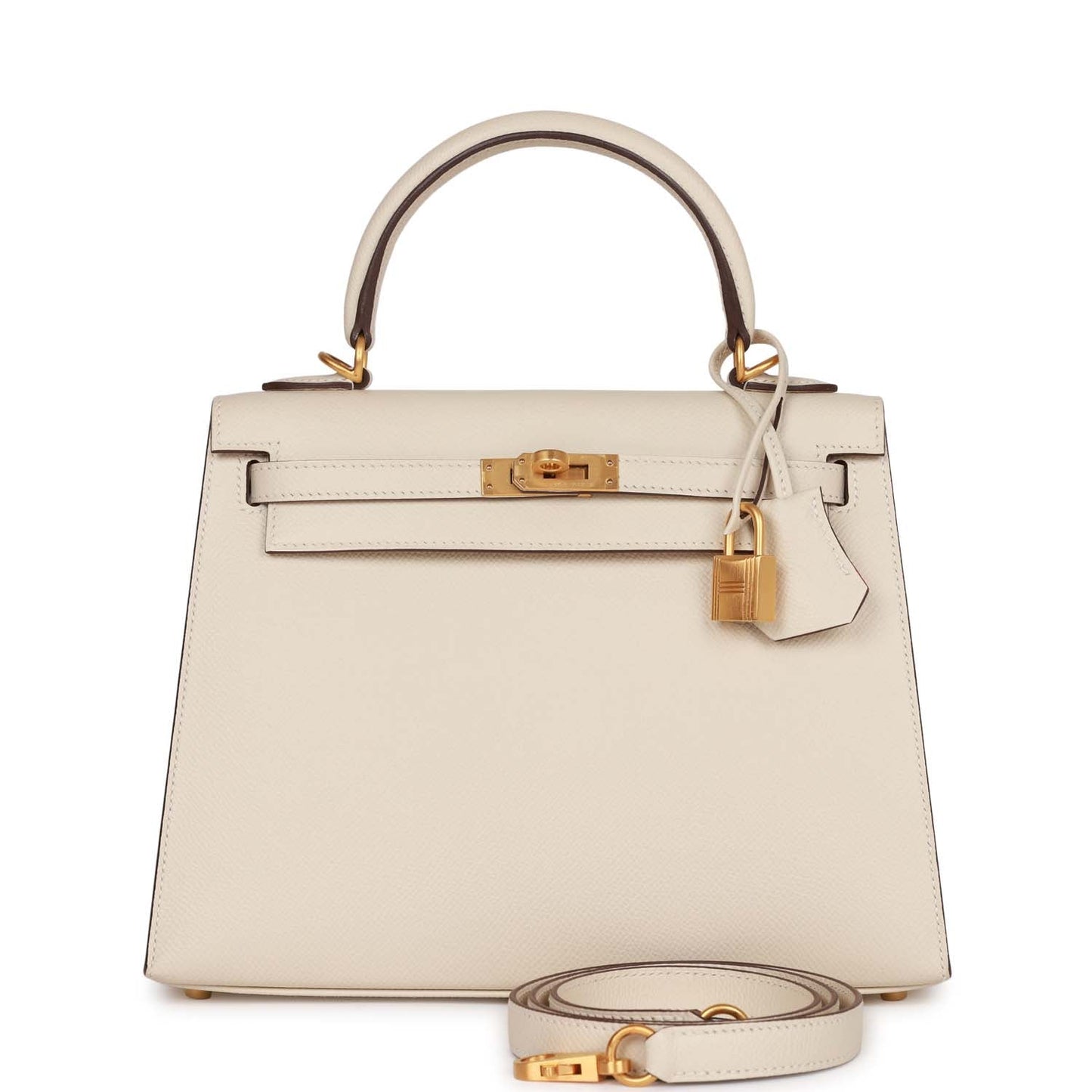 Hermes Special Order (HSS) Kelly Sellier 25 Craie Verso Epsom Brushed Gold Hardware