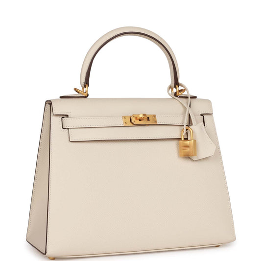 Hermes Special Order (HSS) Kelly Sellier 25 Craie Verso Epsom Brushed Gold Hardware