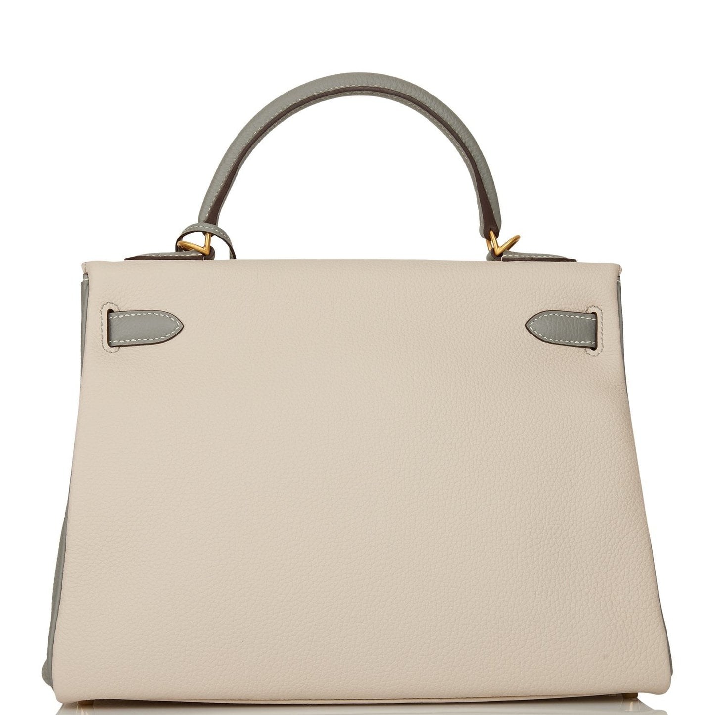 Pre-owned Hermes Special Order (HSS) Kelly Retourne 32 Craie and Gris Mouette Togo Brushed Gold Hardware