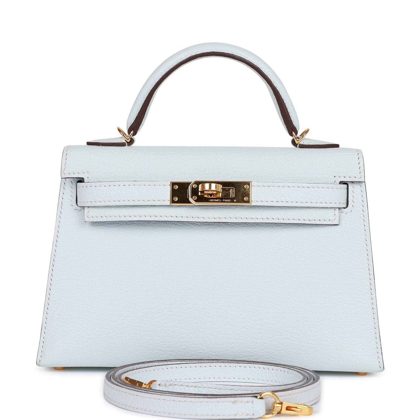 Pre-owned Hermes Kelly Sellier 20 Bleu Brume Chevre Gold Hardware